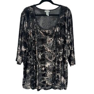 Catherines Velvet Tunic Top Floral‎ Print 3/4 Sleeve Plus Size 4X Velvet Burnout